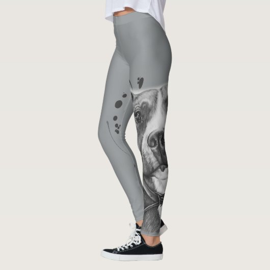 Tekening van de Pitbull Dog Animal Art op verf Leggings (Links)