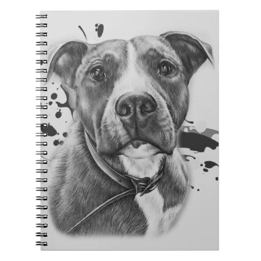 Tekening van de Pitbull Dog Animal Art op verf Notitieboek (Voorkant)