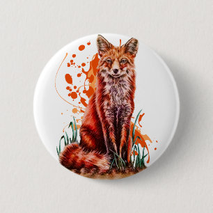 Tekening van de rode vossenkunst en de Oranje verf Ronde Button 5,7 Cm