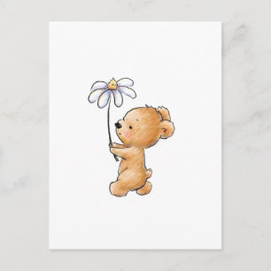 Tekening van de teddybeer met bloem briefkaart