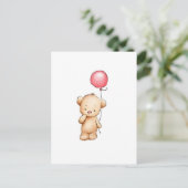Tekening van de teddybeer met rode ballon briefkaart (Staand voorkant)