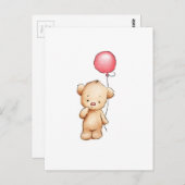 Tekening van de teddybeer met rode ballon briefkaart (Voorkant / Achterkant)