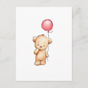 Tekening van de teddybeer met rode ballon briefkaart