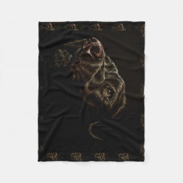Tekening van de zwarte hond op de mandje fleece deken