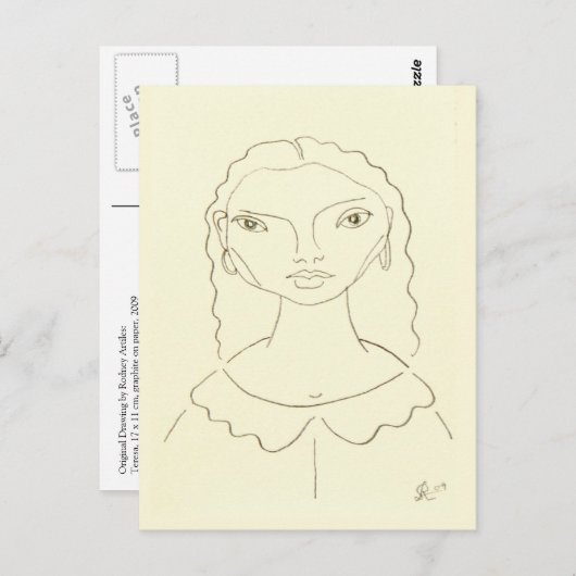 Tekening van een Briefkaart van de Bijengel van ee (Voorkant / Achterkant)