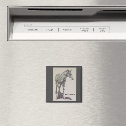 Tekening van een cot genaamd "Peaches" op een magn Magneet (Insitu (Vaatwasser))