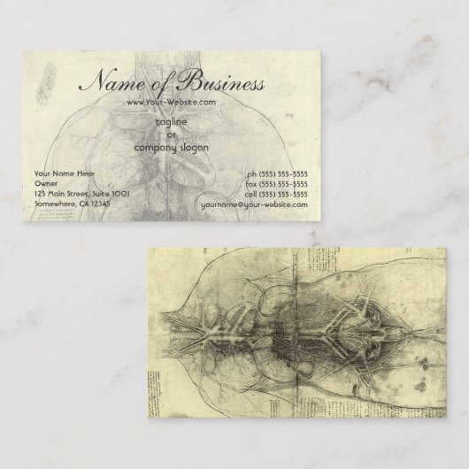 Tekening van een damesromp door Leonardo da Vinci Visitekaartje (Voorkant / Achterkant)