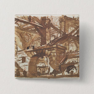 Tekening van een denkbeeldige gevangenis vierkante button 5,1 cm