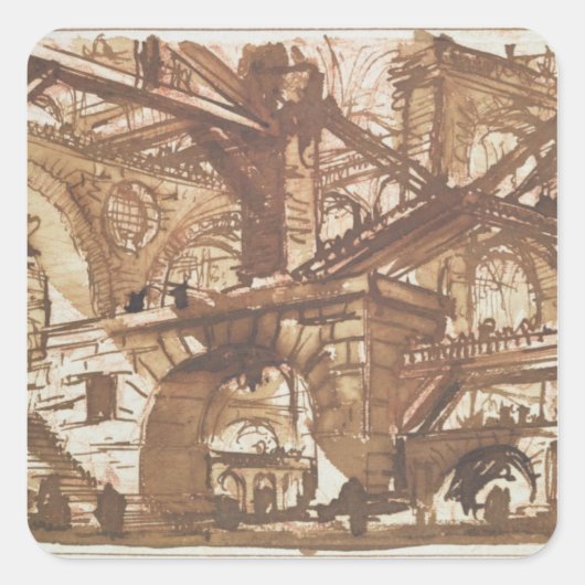 Tekening van een denkbeeldige gevangenis vierkante sticker (Voorkant)