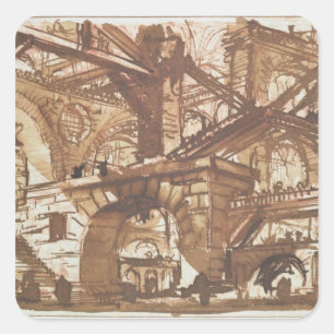 Tekening van een denkbeeldige gevangenis vierkante sticker