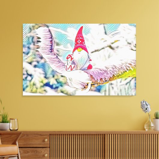 tekening van een gnoom op een sneeuwboom canvas afdruk (Insitu (Woonkamer))
