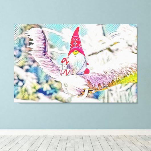  tekening van een gnoom op een sneeuwboom canvas afdruk (Insitu (Houten vloer))