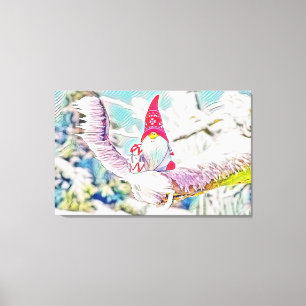  tekening van een gnoom op een sneeuwboom canvas afdruk