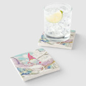 tekening van een gnoom op een sneeuwboom stenen onderzetter (Zijkant)