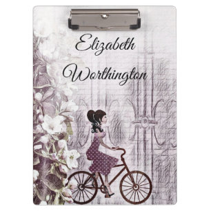 tekening van een jongedame op een fiets klembord