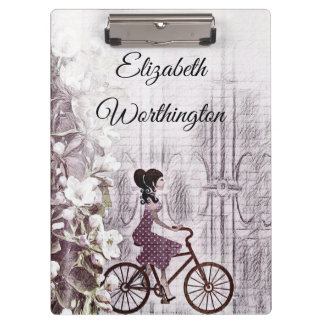 tekening van een jongedame op een fiets klembord