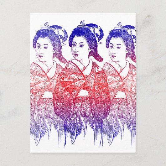 Tekening van een kimono dame briefkaart (Voorkant)