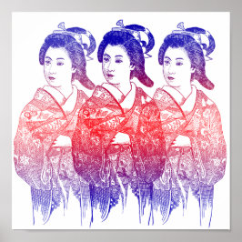 Tekening van een kimono dame poster