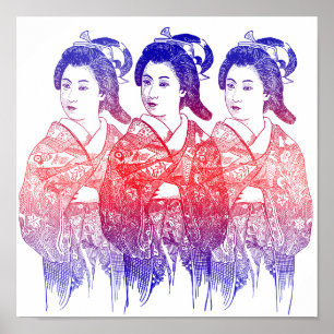 Tekening van een kimono dame poster
