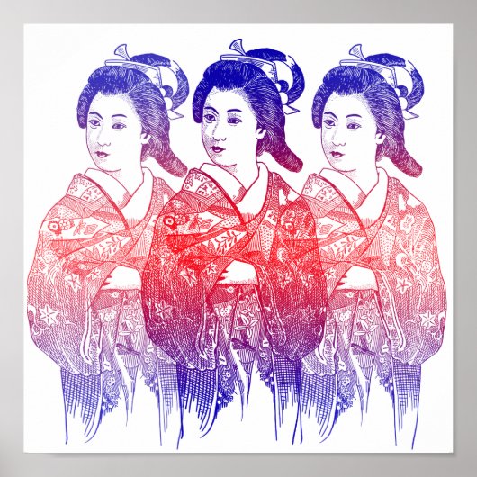 Tekening van een kimono dame poster (Voorkant)