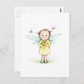 Tekening van een kleine fee met bloem briefkaart (Voorkant / Achterkant)