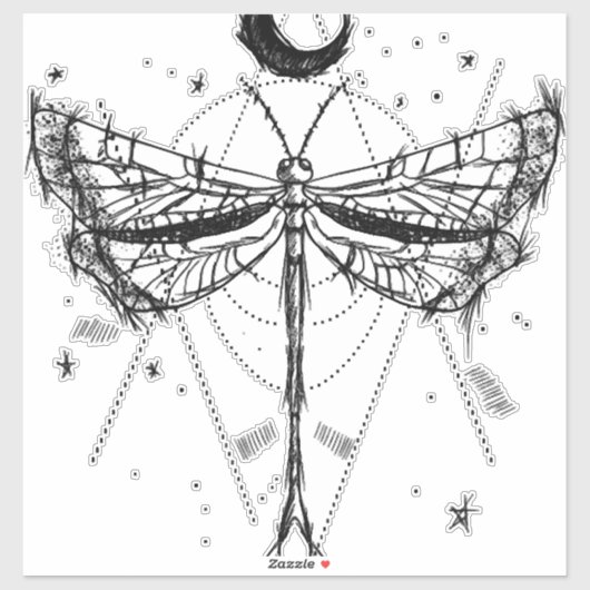 Tekening van een libel in maanlicht Boho stijl Sticker (Vel)