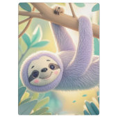 Tekening van een luiaard die ondersteboven aan een klembord (Achterkant)