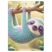 Tekening van een luiaard die ondersteboven aan een klembord (Achterkant)