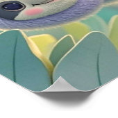 Tekening van een luiaard die ondersteboven aan een poster (Hoek)