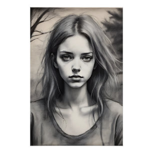 Tekening van een melancholisch meisje. perfect poster