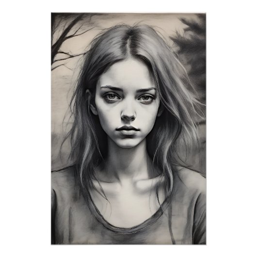 Tekening van een melancholisch meisje. perfect poster (Voorkant)