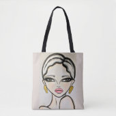 Tekening van een modern meisje roze lips tote bag (Voorkant)