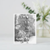 tekening van een naar achteren gericht skelet briefkaart (Staand voorkant)