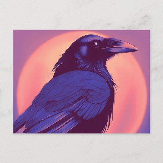 Tekening van een paarse zwarte raaf briefkaart (Voorkant)