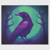 Tekening van een raaf op een heldergroene blauwe a cadeaupapier (Vlak)