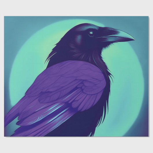 Tekening van een raaf op neon blauwe achtergrond cadeaupapier (Vlak)