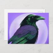 Tekening van een raaf op neon paarse achtergrond briefkaart (Voorkant / Achterkant)