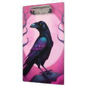 Tekening van een raaf op neon roze achtergrond klembord (Links)