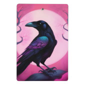 Tekening van een raaf op neon roze achtergrond mini klembord (Achterkant)