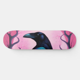 Tekening van een raaf op neon roze achtergrond persoonlijk skateboard
