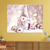  tekening van een roze gnoom op sneeuw canvas afdruk (Insitu (Woonkamer))