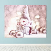  tekening van een roze gnoom op sneeuw canvas afdruk (Insitu (Houten vloer))