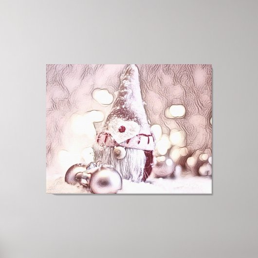  tekening van een roze gnoom op sneeuw canvas afdruk (Voorkant)