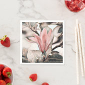 Tekening van een roze magnolia-aftakking Papier Na Servet (Insitu)