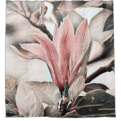 Tekening van een roze magnolia bloemtak cu douchegordijn (Voorkant)
