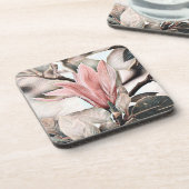 Tekening van een roze magnolia tak bier onderzetter (Linkerzijde)