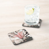 Tekening van een roze magnolia tak bier onderzetter (Rechterzijde)