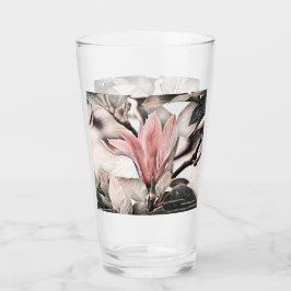 Tekening van een roze magnolia tak glas