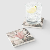 Tekening van een roze magnolia tak stenen onderzetter (Zijkant)