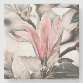 Tekening van een roze magnolia tak stenen onderzetter (Voorkant)